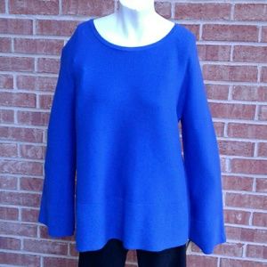 Ellen Tracy Sapphire Blue Bell Sleeve Rib Knit Top